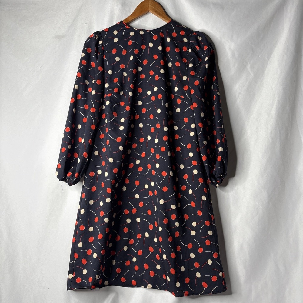 Ann Taylor Women's Petite‎ Small Navy Blue Red White Cherry Print Shift Dress